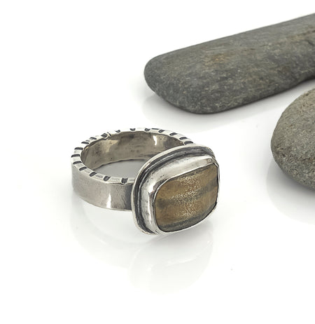 sterling silver beach stone ring