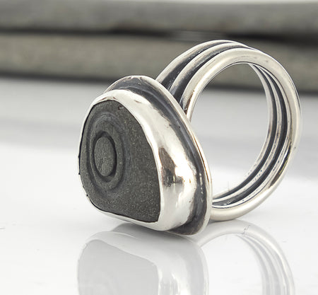 sterling silver beach stone ring