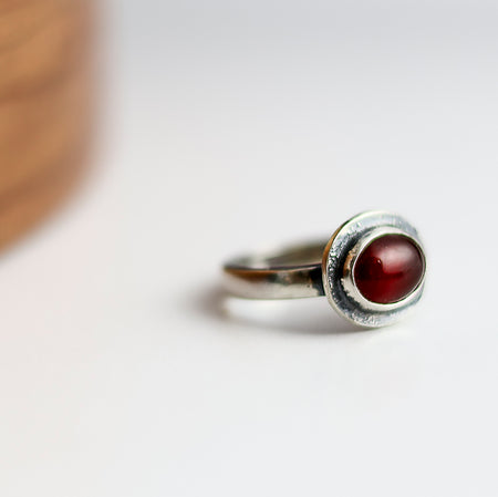 silver ring with red carnelian