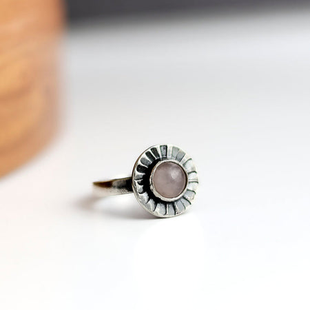 sterling silver ring with rose quartz cabochon