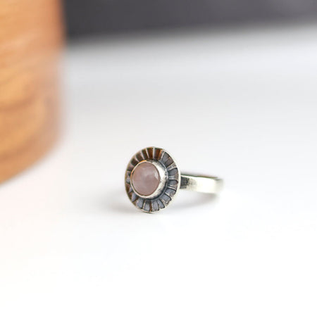 sterling silver ring with rose quartz cabochon
