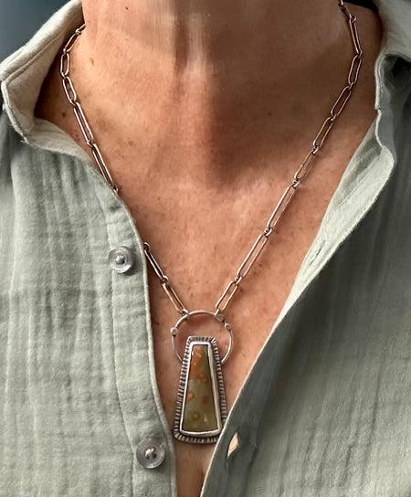 silver and gold ocean jasper necklace