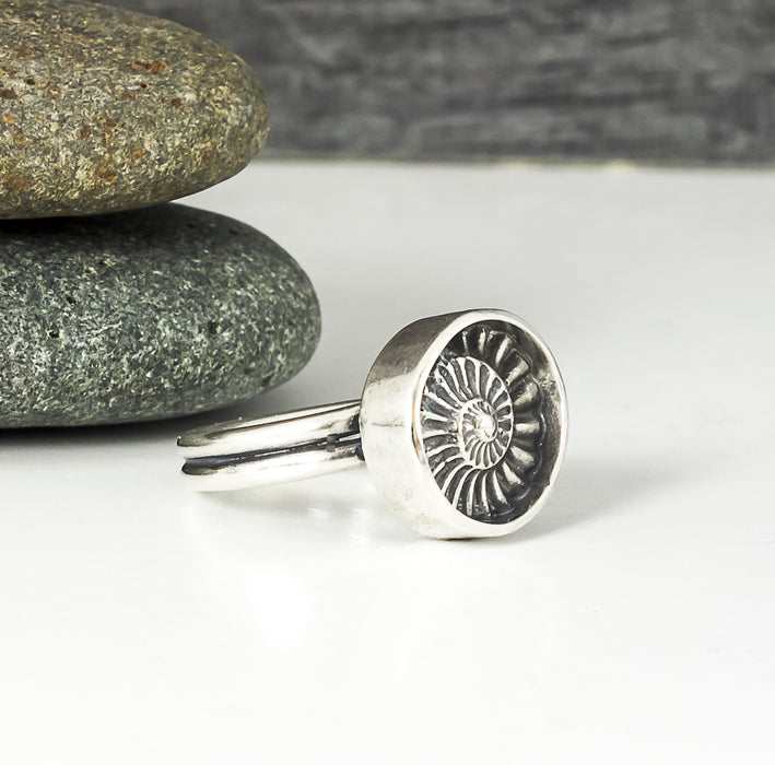 sterling silver ammonite ring