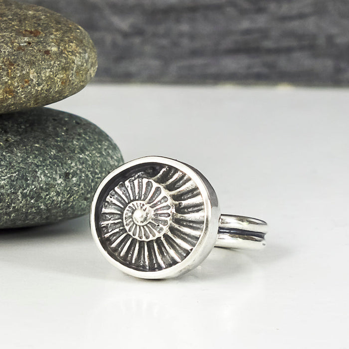 sterling silver ammonite ring