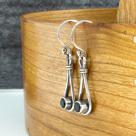 sterling silver and gold onyx dangle earrings