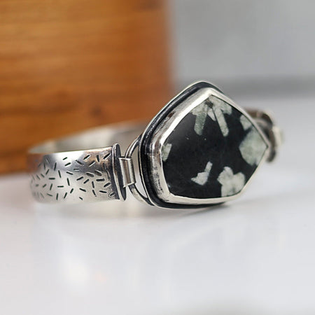Sterling silver tension cuff bracelet with chinese writing stone