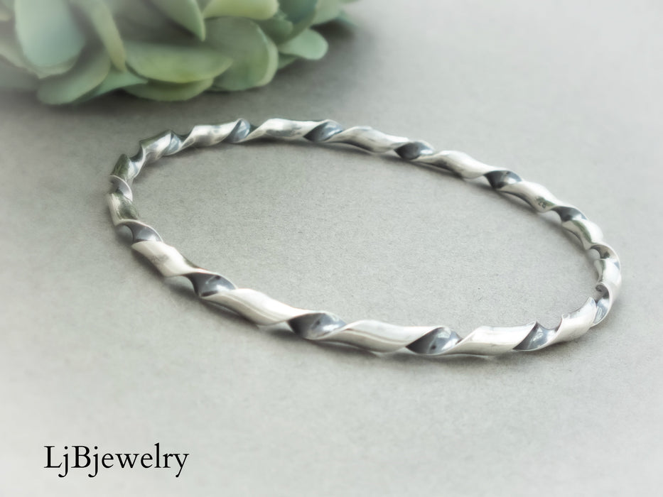 silver twisted stacking bangle bracelet
