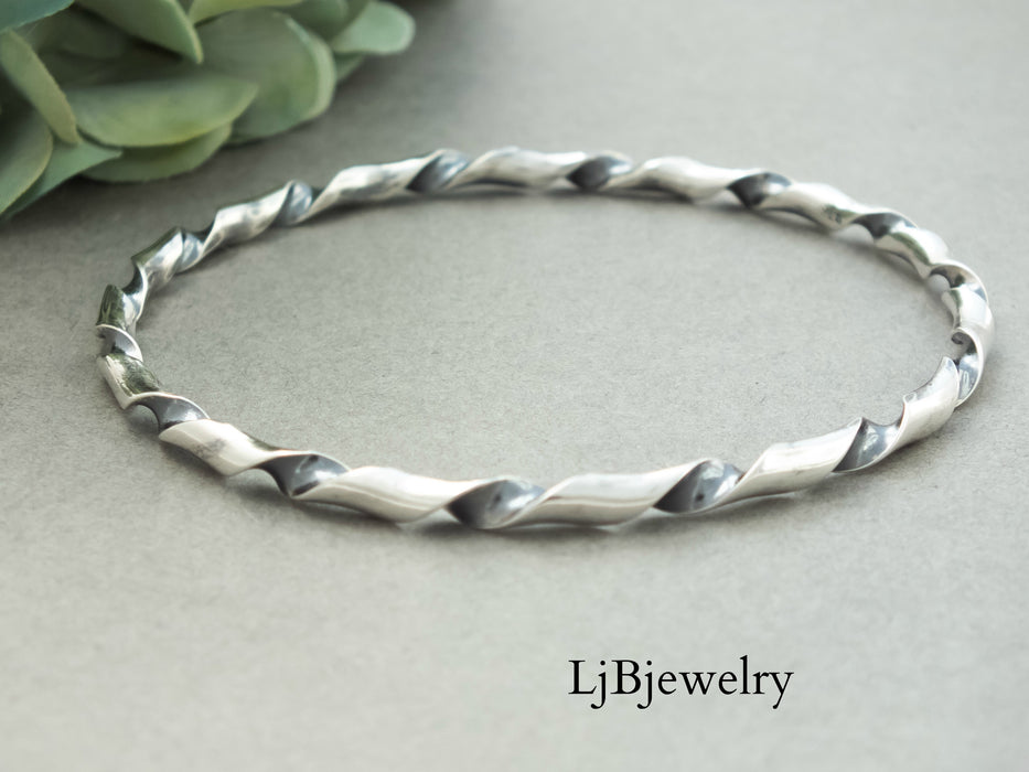 silver twisted stacking bangle bracelet