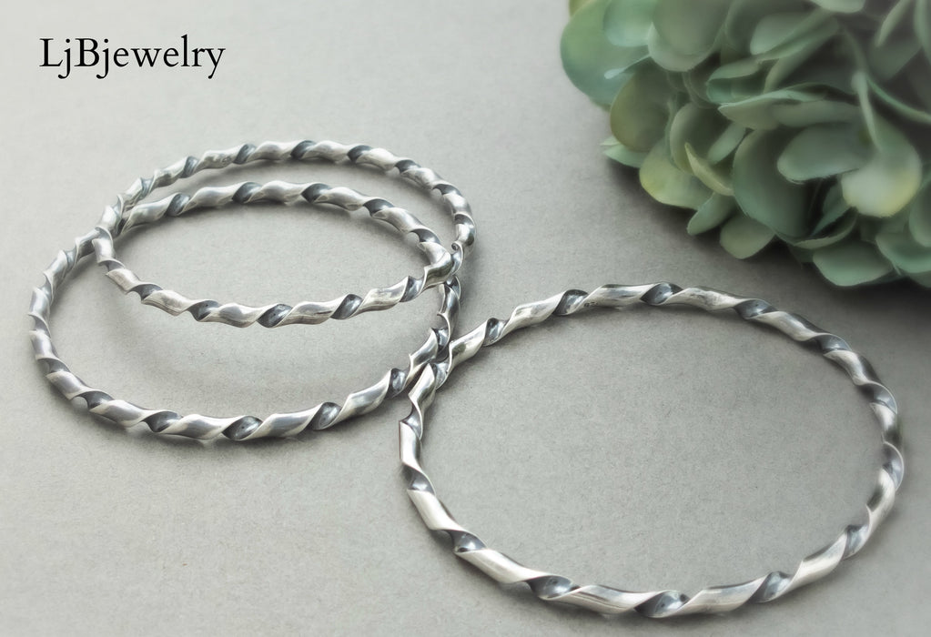 silver twisted stacking bangle bracelet