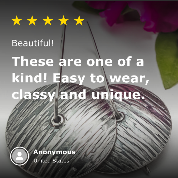 five star review for silver dangle disc earrings