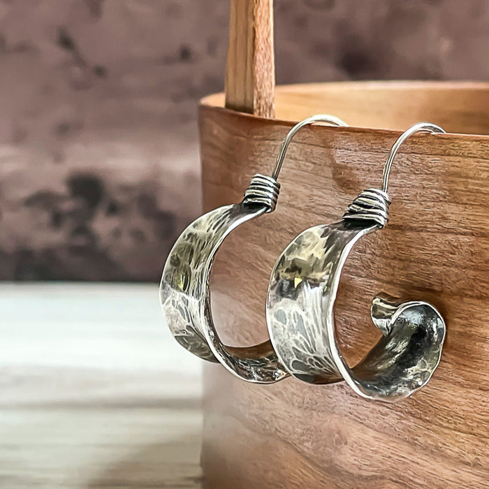 sterling silver textured hoop earrings