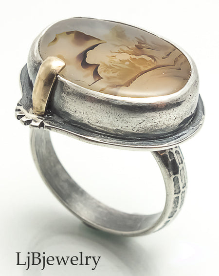 sterling silver and gold agate ring for women