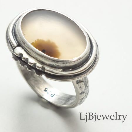 silver dendritic agate ring