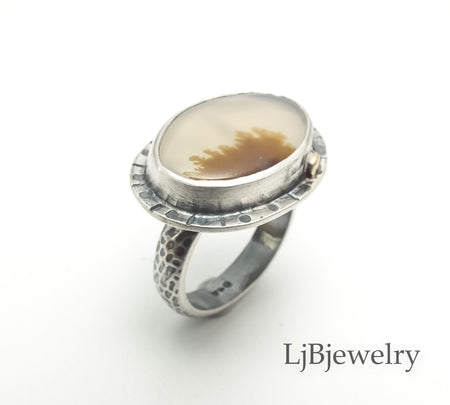 silver dendritic agate ring