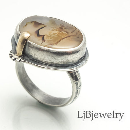 sterling silver and gold agate ring for women