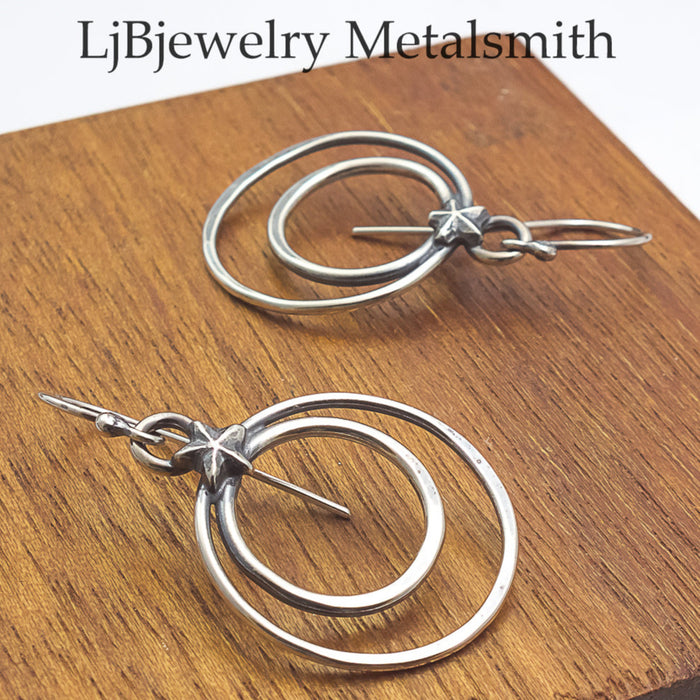 sterling silver dangle hoop earrings with stars