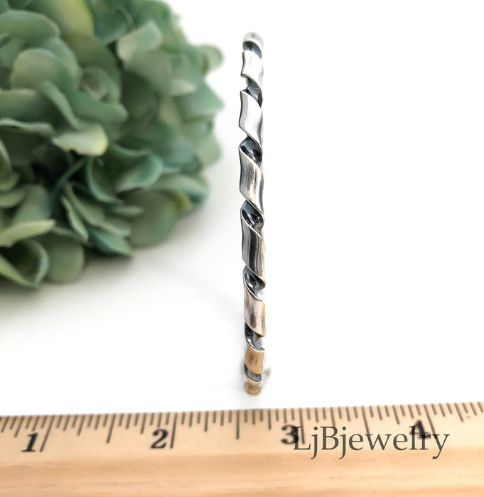 silver twisted stacking bangle bracelet
