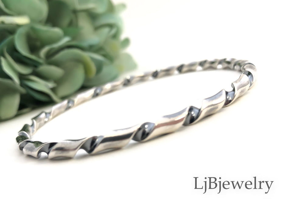 silver twisted stacking bangle bracelet