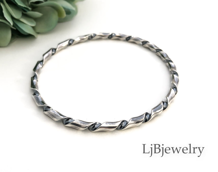 silver twisted stacking bangle bracelet