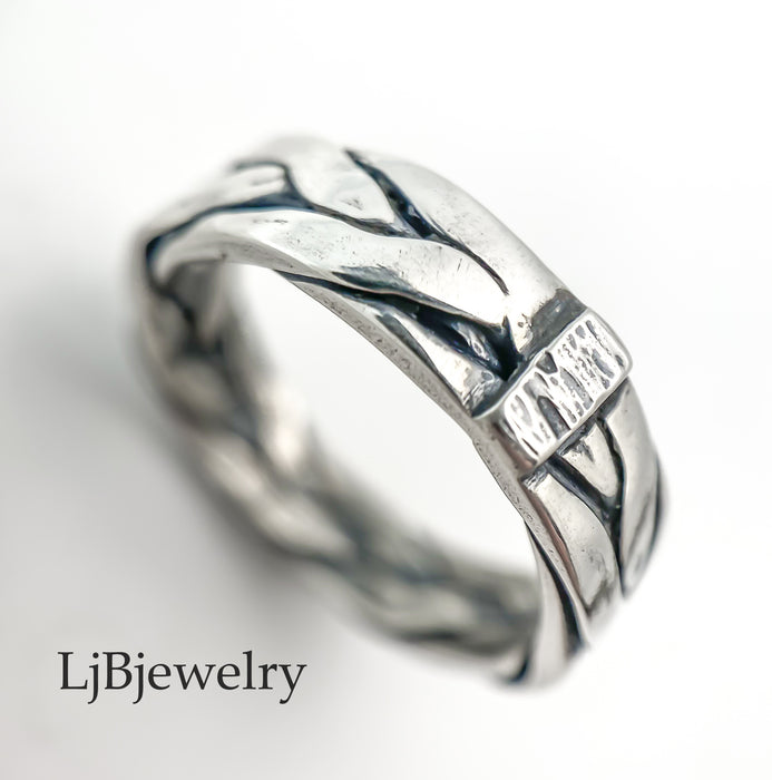 sterling silver braided rope stacking ring