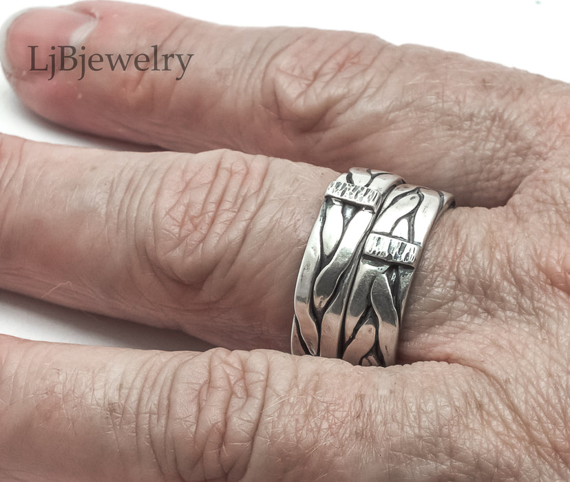 sterling silver braided rope stacking ring