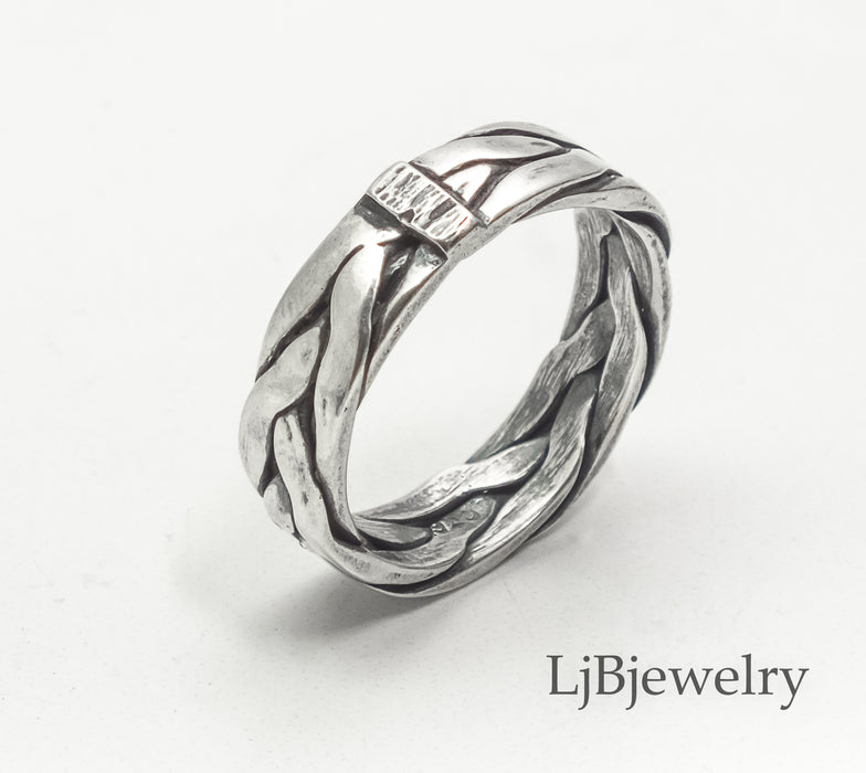 sterling silver braided rope stacking ring