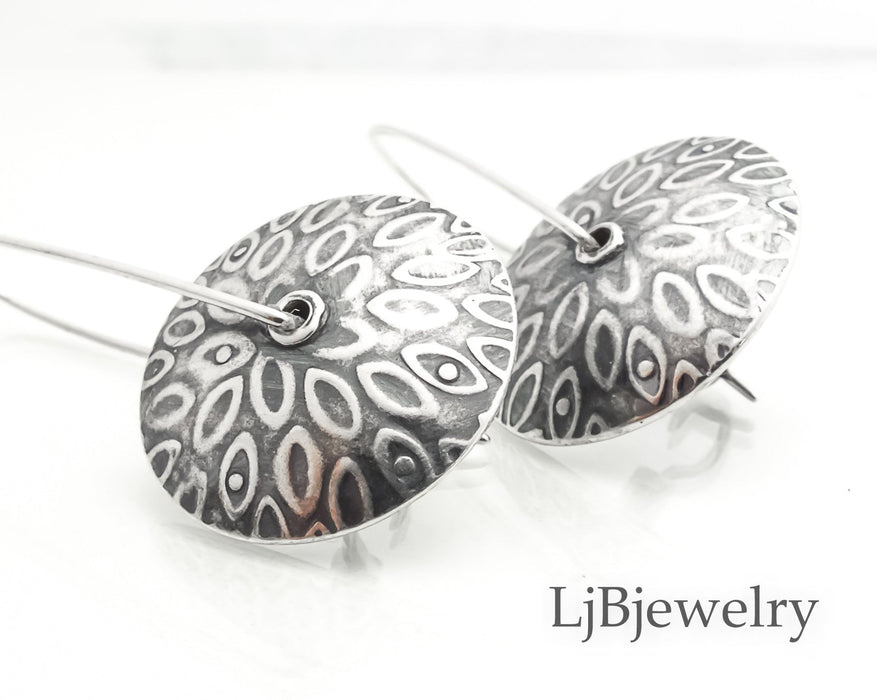 silver textured dangle earrings