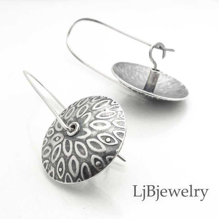 silver textured dangle earrings
