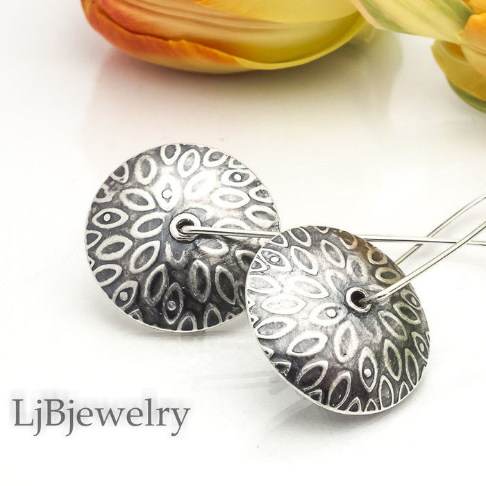 silver textured dangle earrings