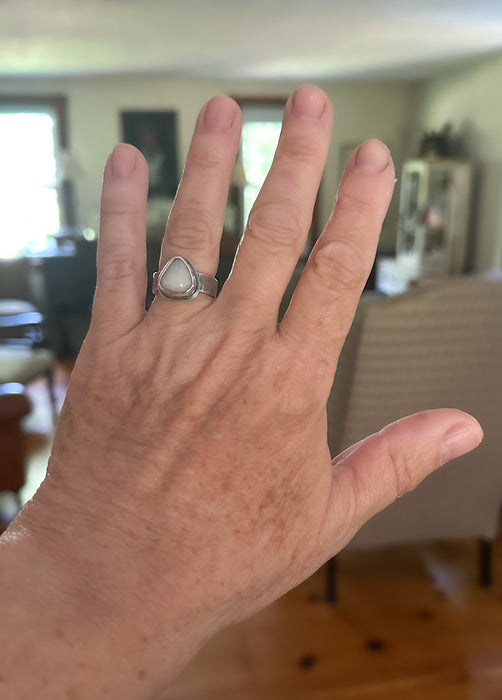 Polished Snowy Quartz Beach Stone Ring - Size 7