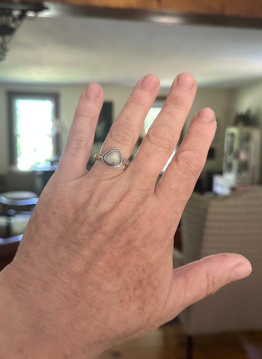 Small White Quartz Silver Stone Ring - size 7