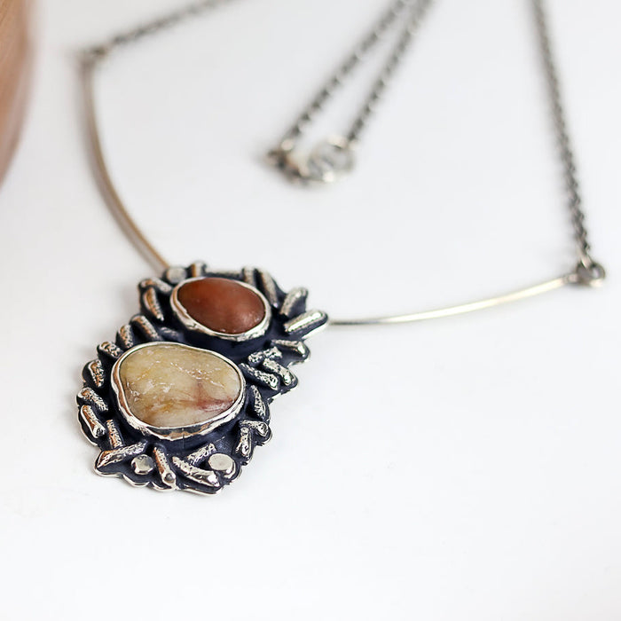 sterling silver pendant with beach stones