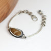 Handmade sterling silver beach stone bracelet with curved bar and chain, oxidized patina, 7.5 inches, made on Cape Cod