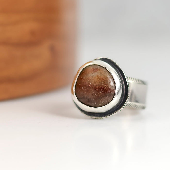 Small Beach Stone Sterling Silver Ring - Size 9.25
