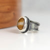 Handmade sterling silver wide band wishing stone ring with hammered texture, rope edges and oxidized patina, size 7.5, made on Cape Cod