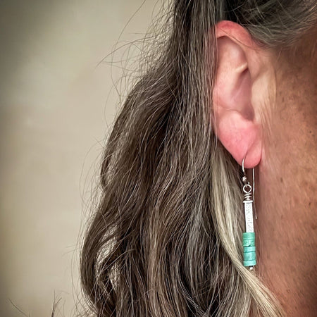 silver and turquoise bead dangle earrings