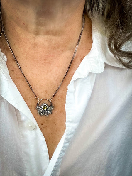 sterling silver tourmaline pendant on neck