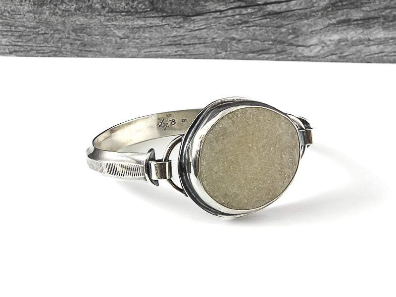 sterling silver beach stone cuff bracelet