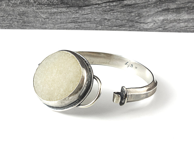 sterling silver beach stone cuff bracelet