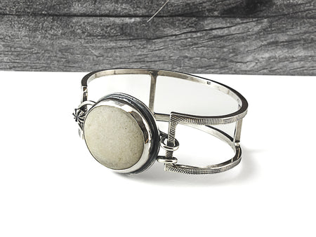 sterling silver beach stone cuff bracelet