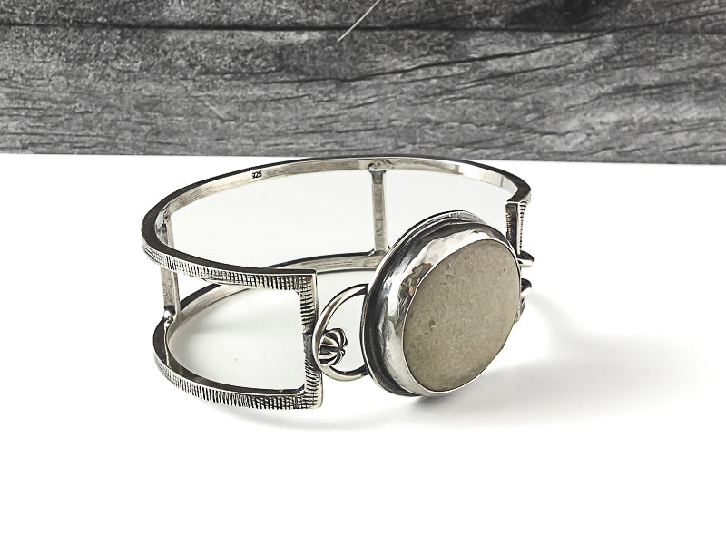 sterling silver beach stone cuff bracelet