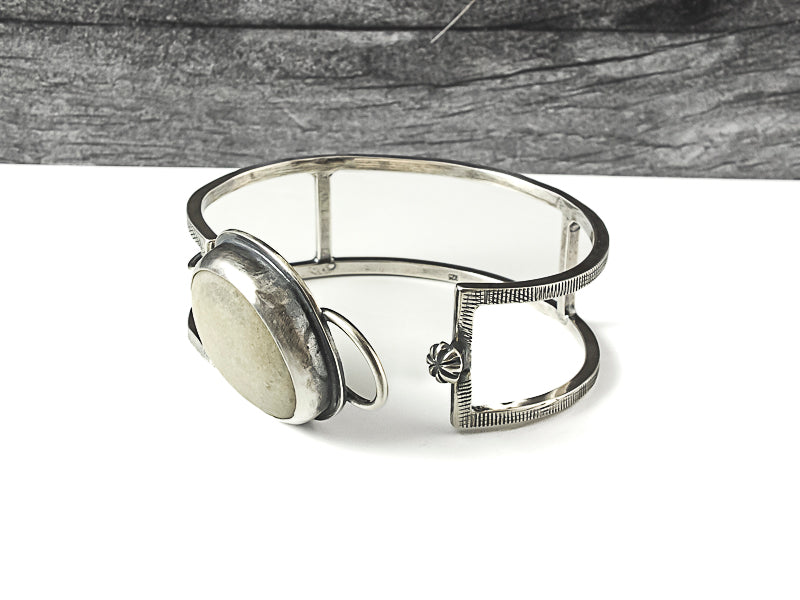 sterling silver beach stone cuff bracelet