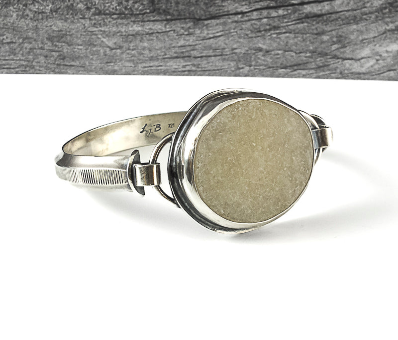 sterling silver beach stone cuff bracelet