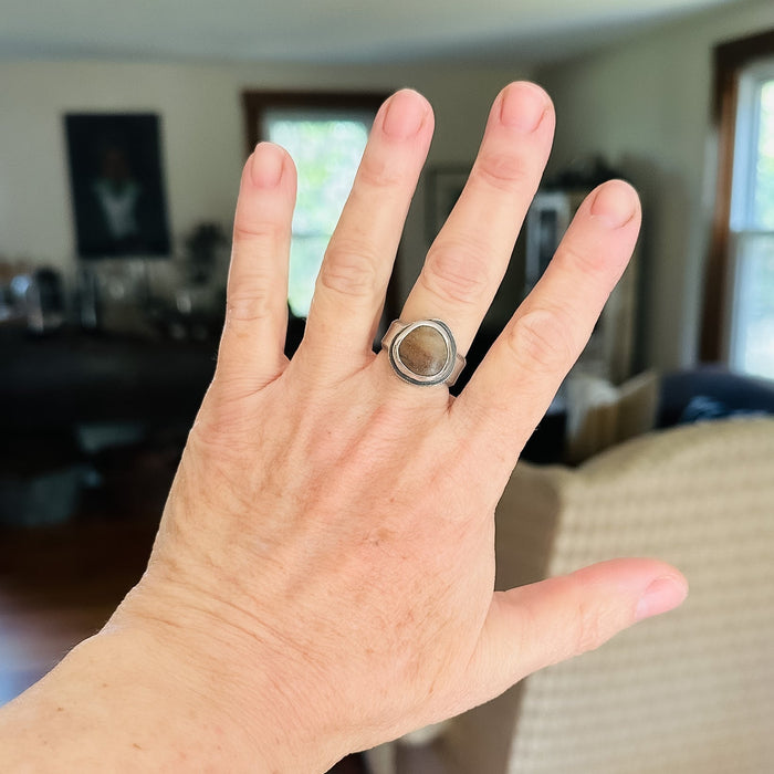 Small Beach Stone Sterling Silver Ring - Size 9.25