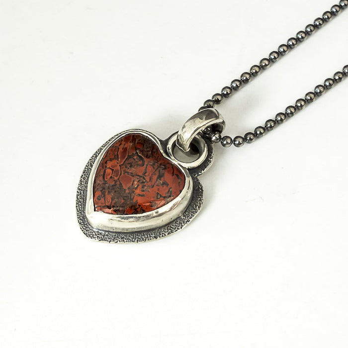 sterling silver red heart dino bone pendant