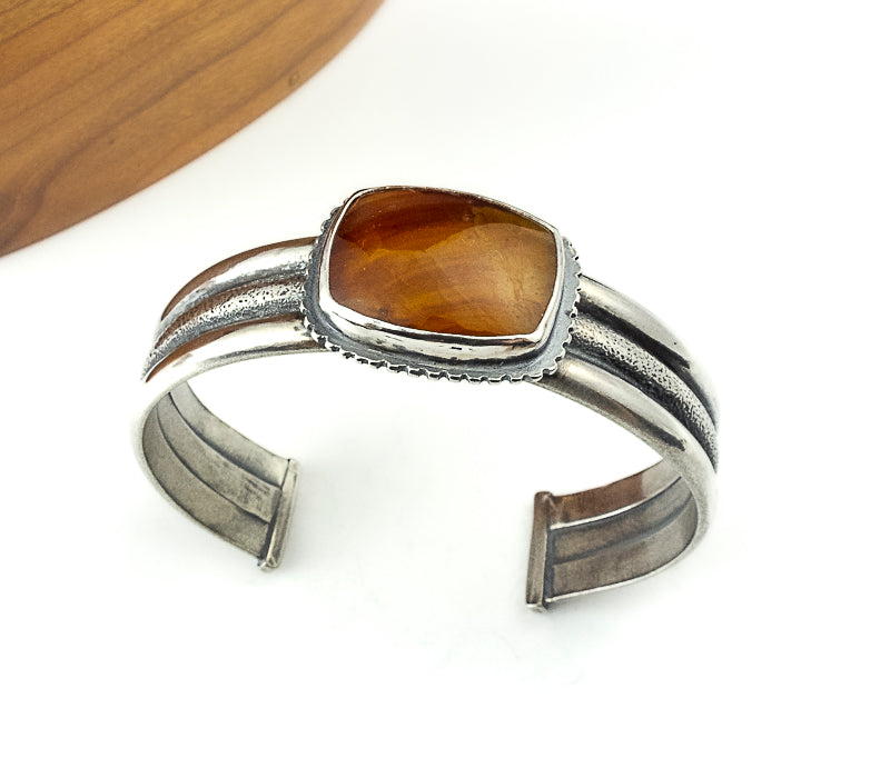 Large sterling silver quartz cuff bracelet