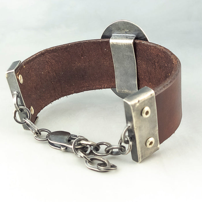 leather and silver bracelet with picasso stone