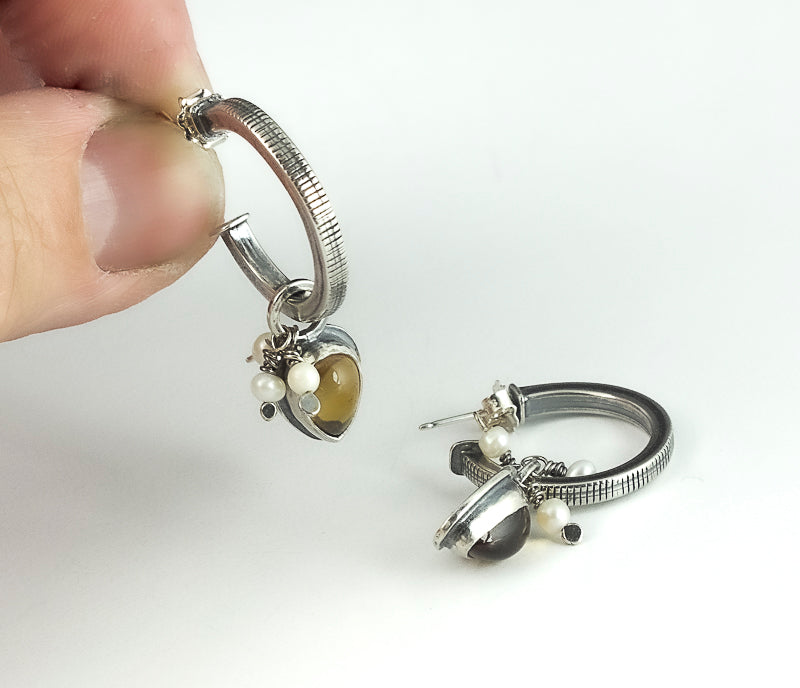 silver and citrine stud hoop earrings