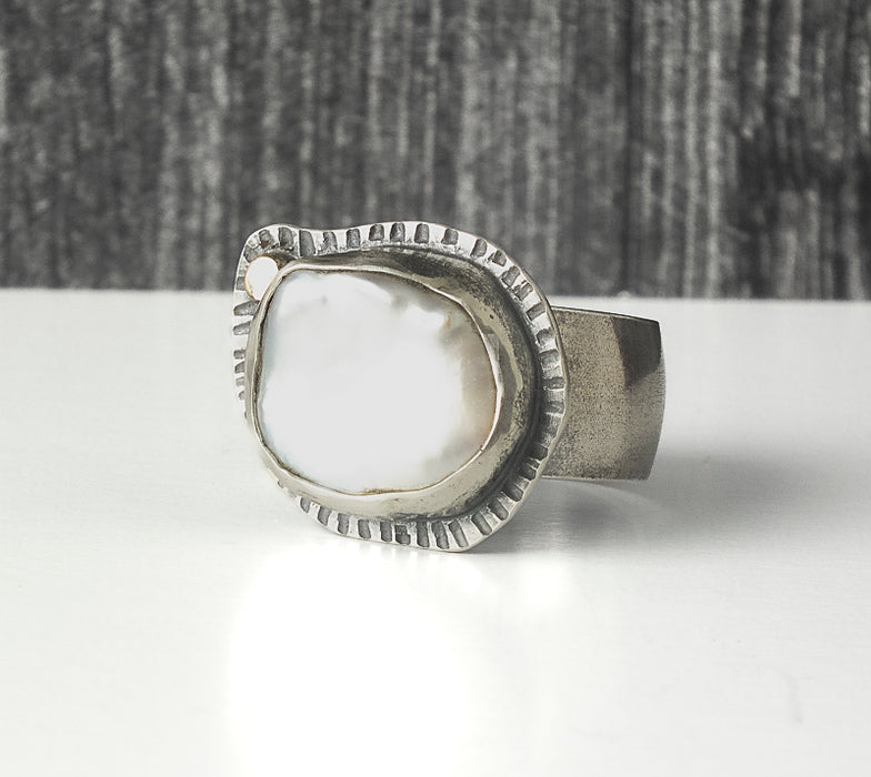 sterling silver and pearl statement ring