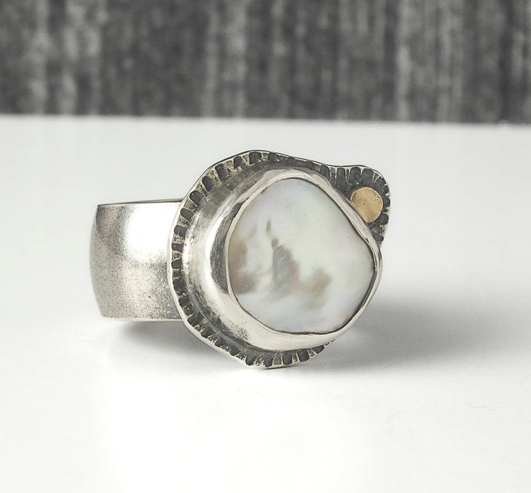 sterling silver and pearl statement ring